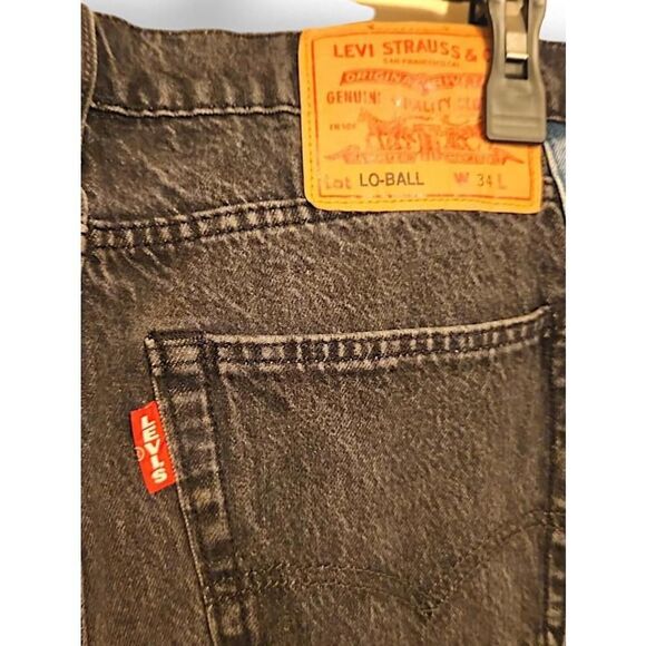Levi's Jeans Mens 34 Lo-Ball Big E Stacked Slim Tapered Logo Distressed Black - Picture 4 of 7